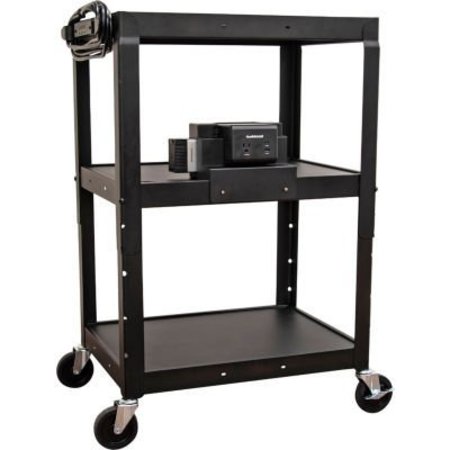 LUXOR Luxor Adjustable Height Steel Cart w/ Battery Powered Device Charger, 18inL x 24inW x 42inH, Black AVJ42-KBEP